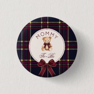 Mami wird weinroter karierter Teddybär Button