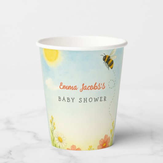 Mami zu einer neutralen Baby-Duschpapiertafel Pappbecher (Rückseite)