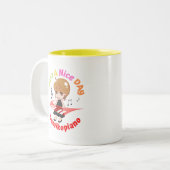 【mamikopiano】マグカップ White&Yellow /Mug Zweifarbige Tasse (Vorderseite Links)