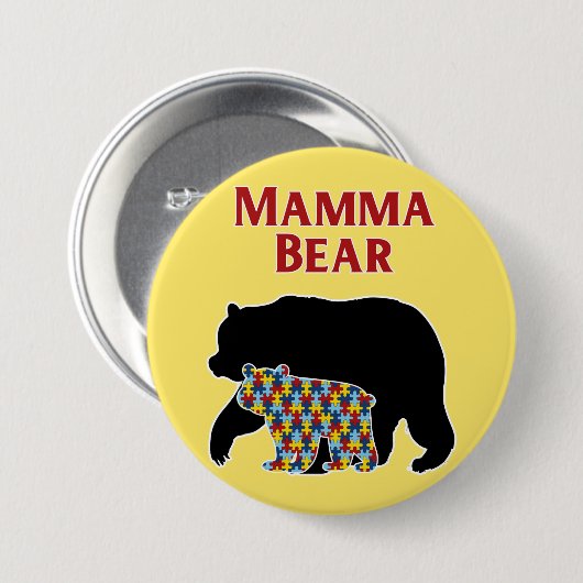 Mamma-Bär, Autismus-Mama-Stolz Button (Vorne & Hinten)