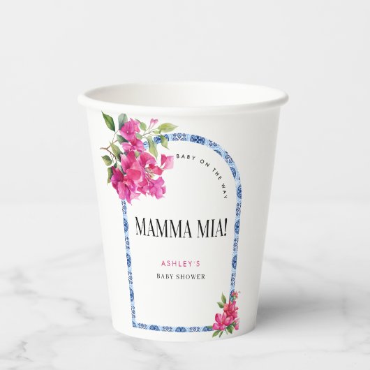 Mamma Mia Floral Mediterrane Babydusche Pappbecher (Vorderseite)