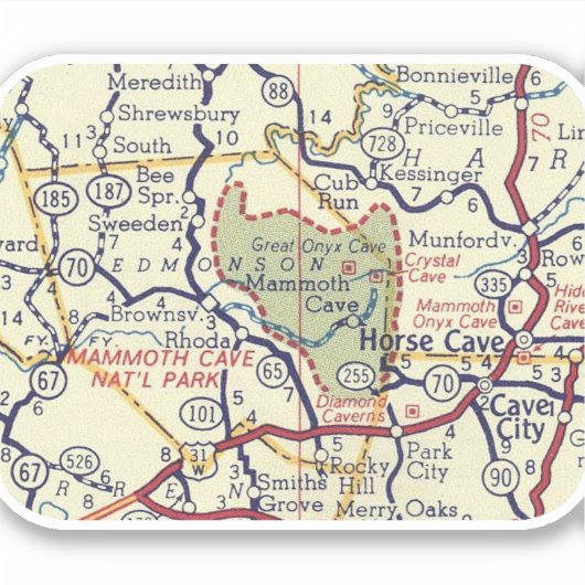 Mammoth Cave NP Vintag Map Aufkleber (Vorderseite)