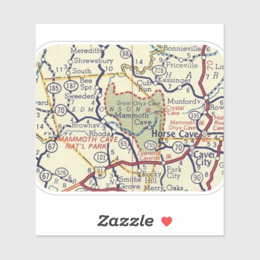 Mammoth Cave NP Vintag Map Aufkleber (Blatt)