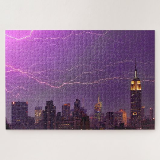 Mammoth Lightning Strike Over Midtown NYC Skyline Puzzle (Horizontal)