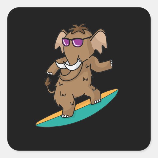 Mammut surft mit Sonnenbrille Quadratischer Aufkleber (Vorderseite)