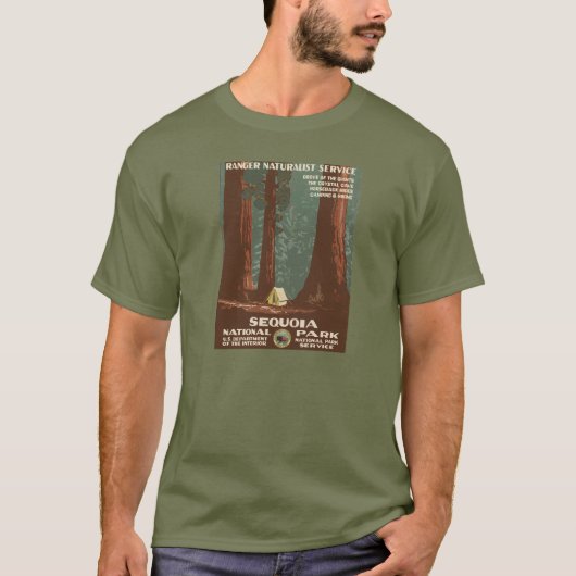 Mammutbaum-Nationalpark-Vintages Reise-Plakat T-Shirt (Vorderseite)