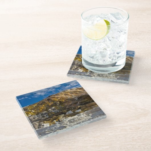 Mammutheiße Quelle Glasuntersetzer (Schrägansicht)