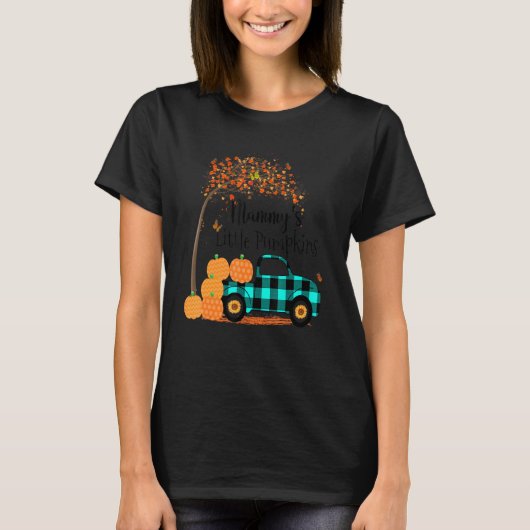 Mammy's Little Pumpkins Truck Green Kariert Herbst T-Shirt (Vorderseite)