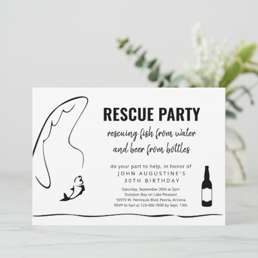 Man Adult Funny Fishing Birthday Retirement Party Einladung (Stehend Vorderseite)