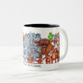 Man and animals cartoon zweifarbige tasse (VorderseiteRechts)
