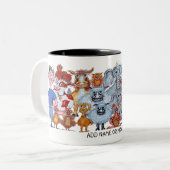 Man and animals cartoon zweifarbige tasse (Vorderseite Links)