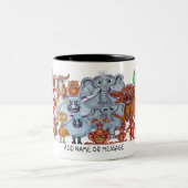 Man and animals cartoon zweifarbige tasse (Mittel)