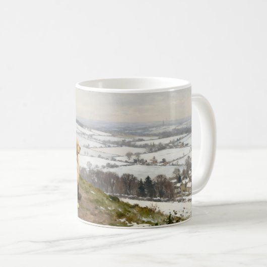 Man and Dog Enjoying Winter Countryside Vista Kaffeetasse (VorderseiteRechts)