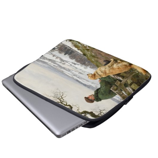 Man and Dog Enjoying Winter Countryside Vista Laptopschutzhülle (Vorne Knopf)