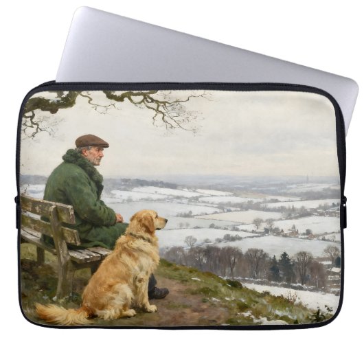 Man and Dog Enjoying Winter Countryside Vista Laptopschutzhülle (Vorderseite)