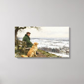 Man and Dog Enjoying Winter Countryside Vista Leinwanddruck (Vorderseite)