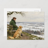 Man and Dog Enjoying Winter Countryside Vista Postkarte (Vorne/Hinten)