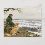Man and Dog Enjoying Winter Countryside Vista Postkarte (Vorderseite)