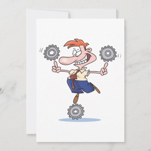 Man Balancing Cogs Einladung (Vorderseite)