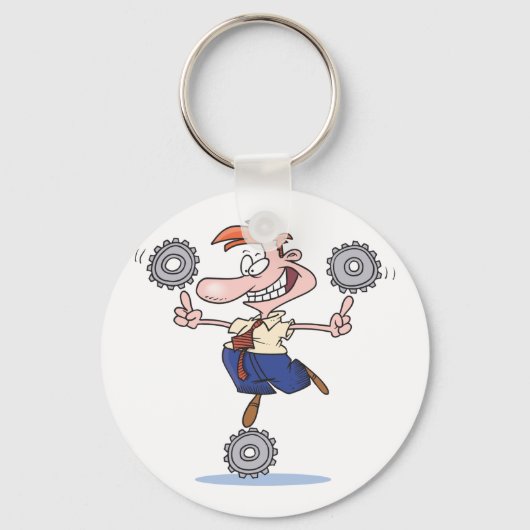 Man Balancing Cogs Schlüsselanhänger (Vorderseite)