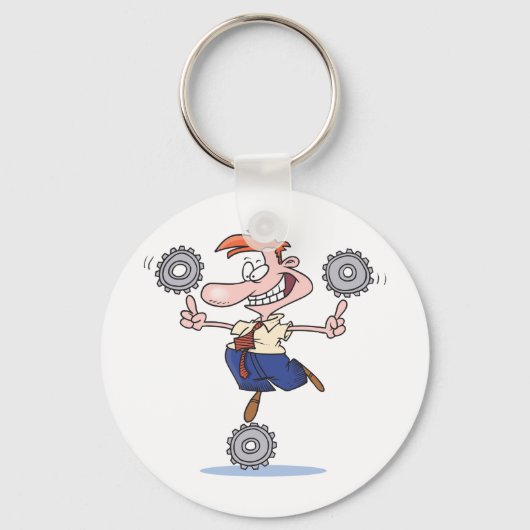 Man Balancing Cogs Schlüsselanhänger (Rückseite)