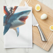 Man-Bat Riding Beängstigend Shark Thunder_Cove Geschirrtuch (Viertel Falte)