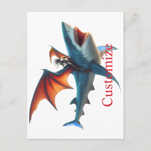 Man-Bat Riding Beängstigend Shark Thunder_Cove Postkarte (Vorderseite)