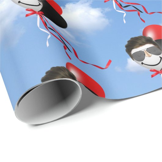 Man Birthday Balloons in Sky Geschenkpapier (Rolleneckpunkt)