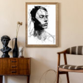 Man Black and White Line Art Poster