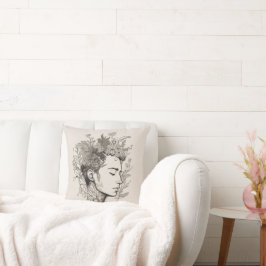 Man Black Line Art mit Blume Boho Stil Kissen