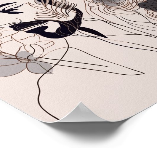 Man Black Line Art mit Blume Boho Stil Poster (Ecke)