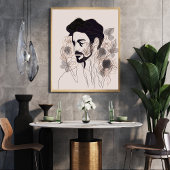 Man Black Line Art mit Blume Boho Stil Poster