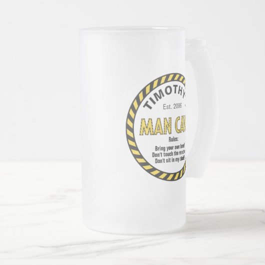 Man Cave Schild Kaution Band Mattglas Bierglas (VorderseiteRechts)