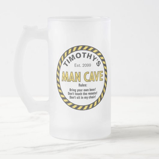 Man Cave Schild Kaution Band Mattglas Bierglas (Links)