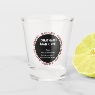 Man Cave Shot Glass mit Warnung und Regeln Schnapsglas