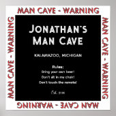Man Cave Sign Warnung w Rules Poster (Vorne)