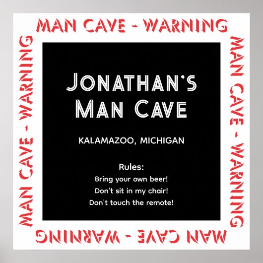 Man Cave Sign Warnungen & Rules Poster (Vorne)