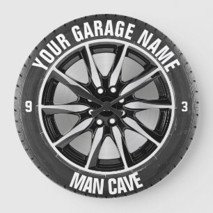 Man Cave Your Garage Reifenrad Individuelle Name Große Wanduhr
