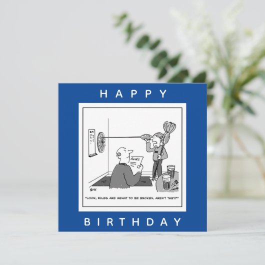 Man Cheat am Darts-Cartoon Karte (Stehend Vorderseite)