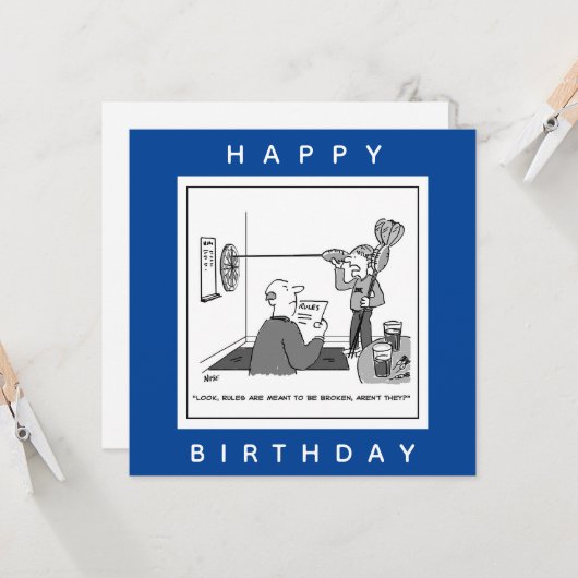 Man Cheat am Darts-Cartoon Karte (Vorderseite/Rückseite Beispiel)