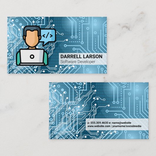 Man Coding | Circuit Board modern Visitenkarte (Vorne/Hinten)