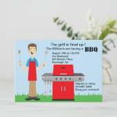 Man Cooking on Grill Barbecue Einladung (Stehend Vorderseite)