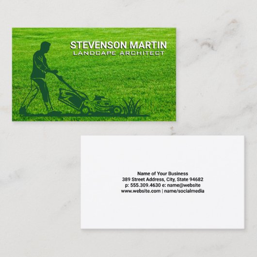 Man Cutting Rasen | Grass Business Card Visitenkarte (Vorne/Hinten)