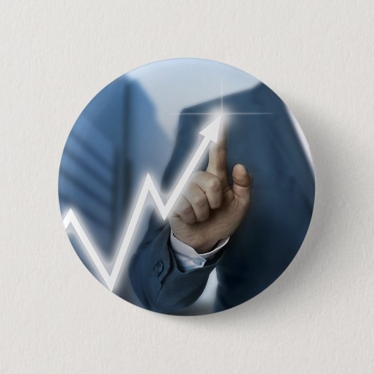 Man draws stock price touchscreen concept button (Vorderseite)