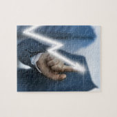 Man draws stock price touchscreen concept puzzle (Horizontal)
