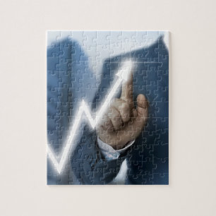 Man draws stock price touchscreen concept puzzle