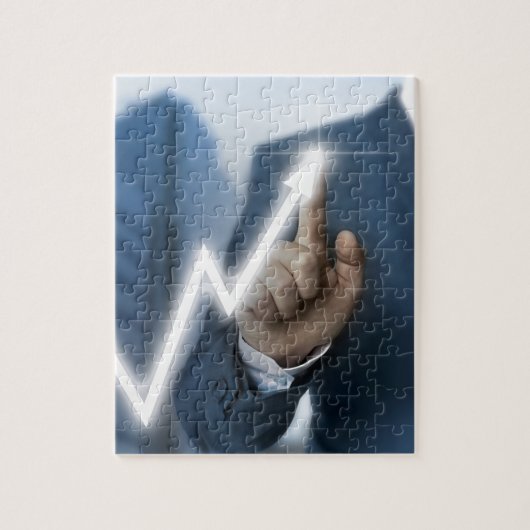 Man draws stock price touchscreen concept puzzle (Vertikal)