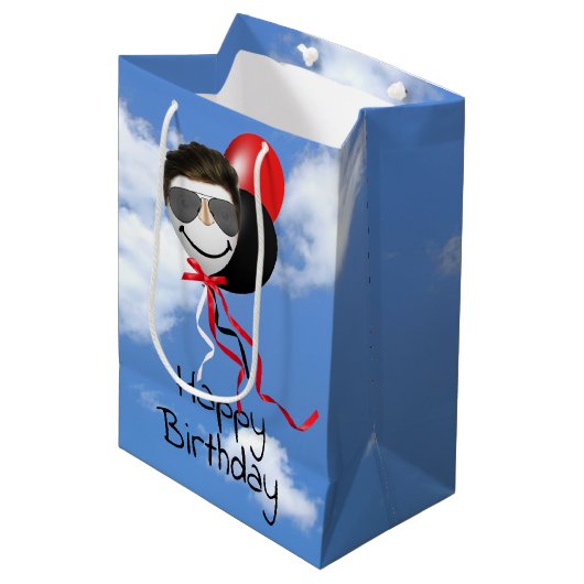 Man Face Birthday Balloons in Sky Mittlere Geschenktüte