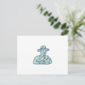 Man Fedora hat Kaffee trinken Etching Postkarte (Stehend Vorderseite)