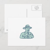 Man Fedora hat Kaffee trinken Etching Postkarte (Vorne/Hinten)